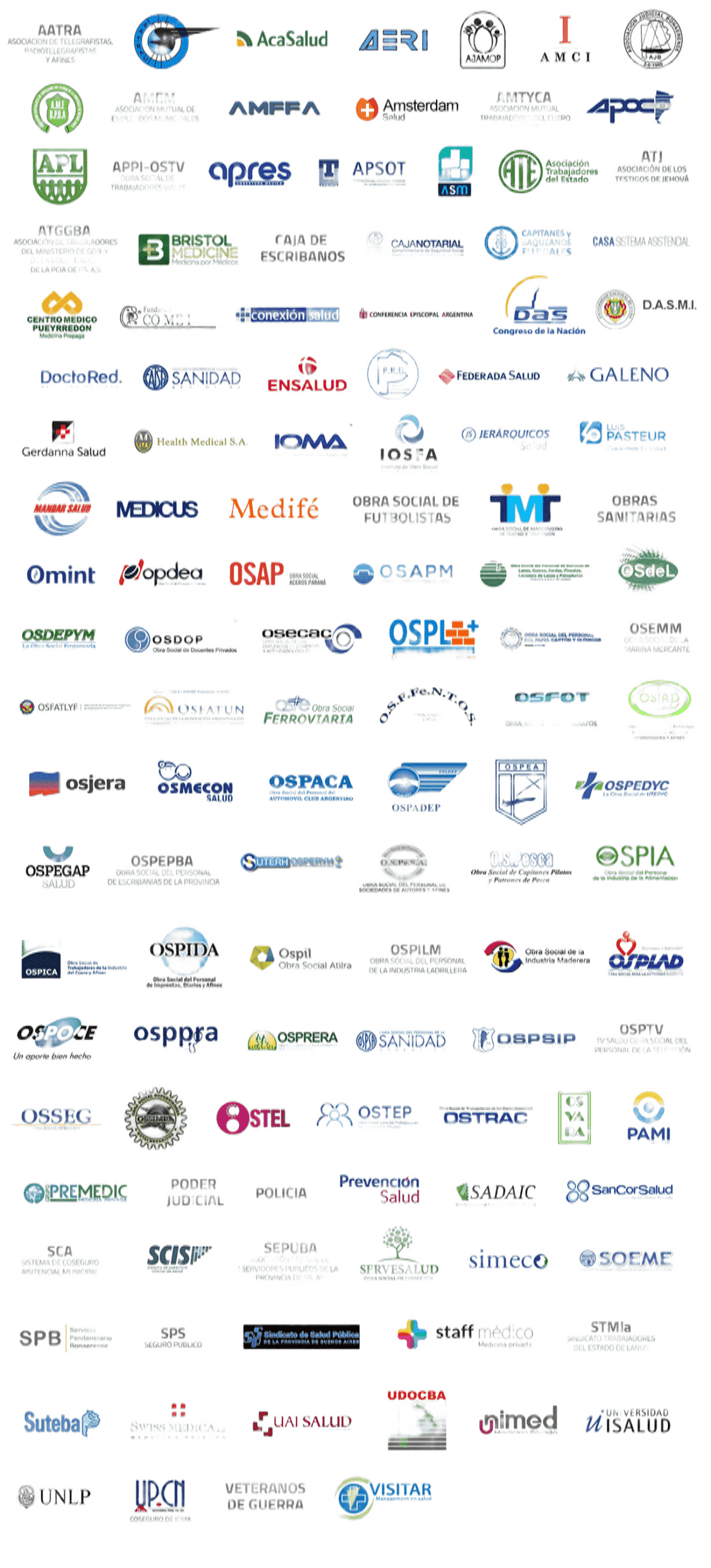 Logos de obras sociales, mutuales y prepagas con las que trabajamos